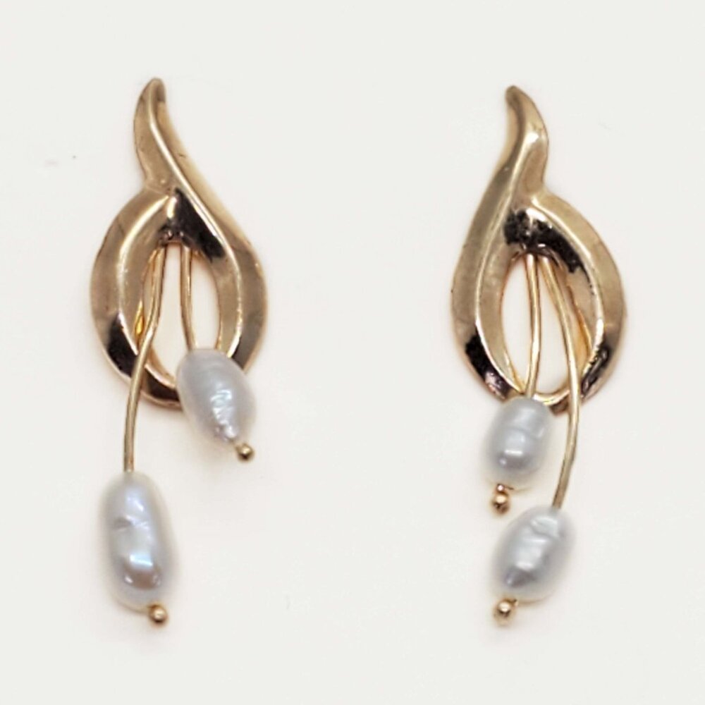 Baroque Pearl Drop Openwork Stud Earrings 14k Gold